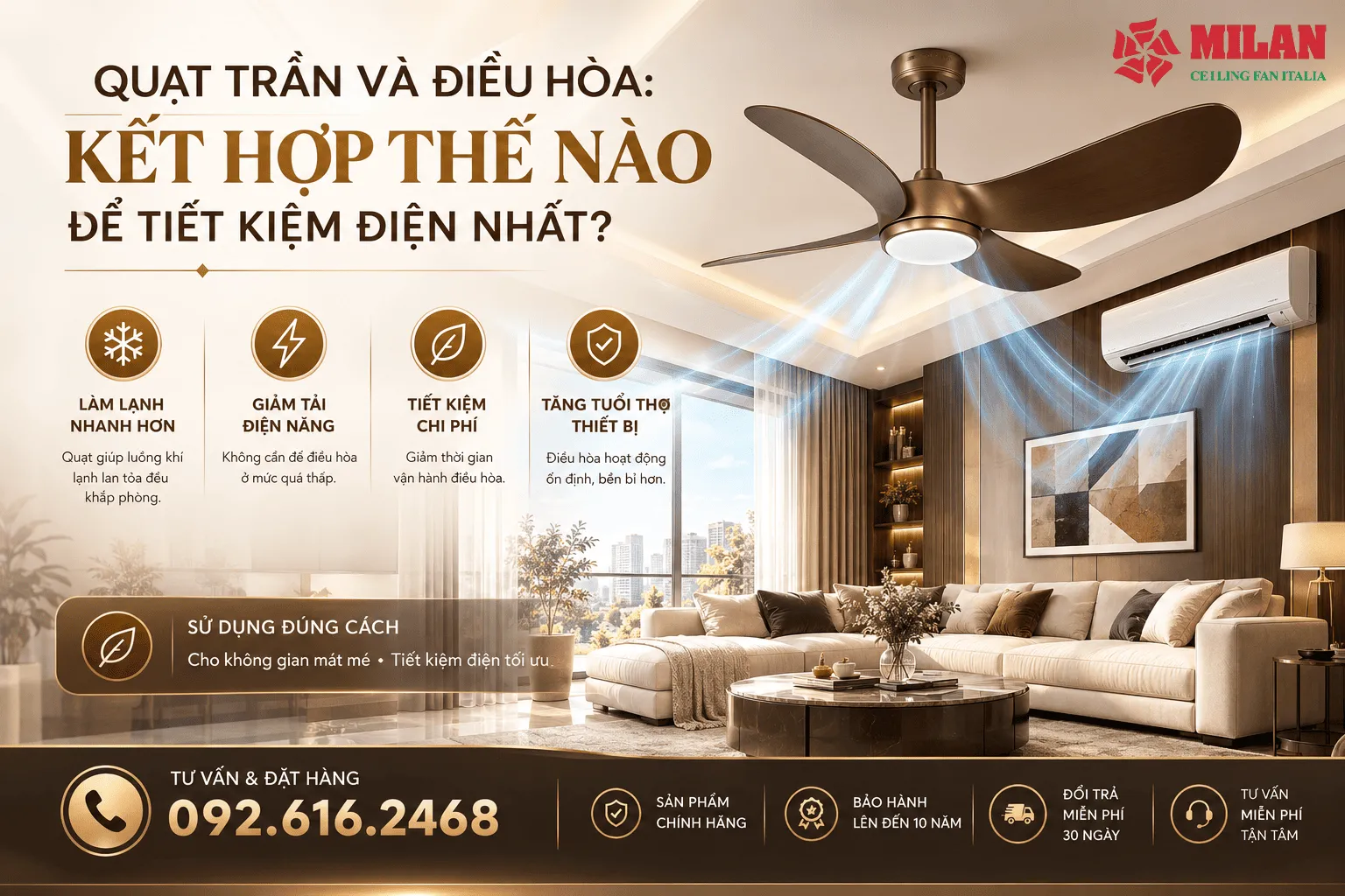 kết hợp quạt trần và điều hòa